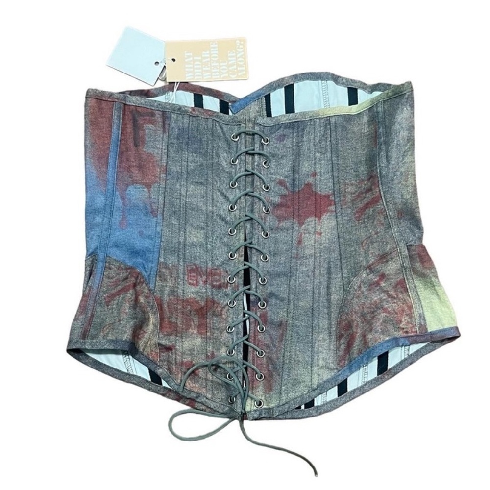 Denim Multicolor Lace-Up Corset